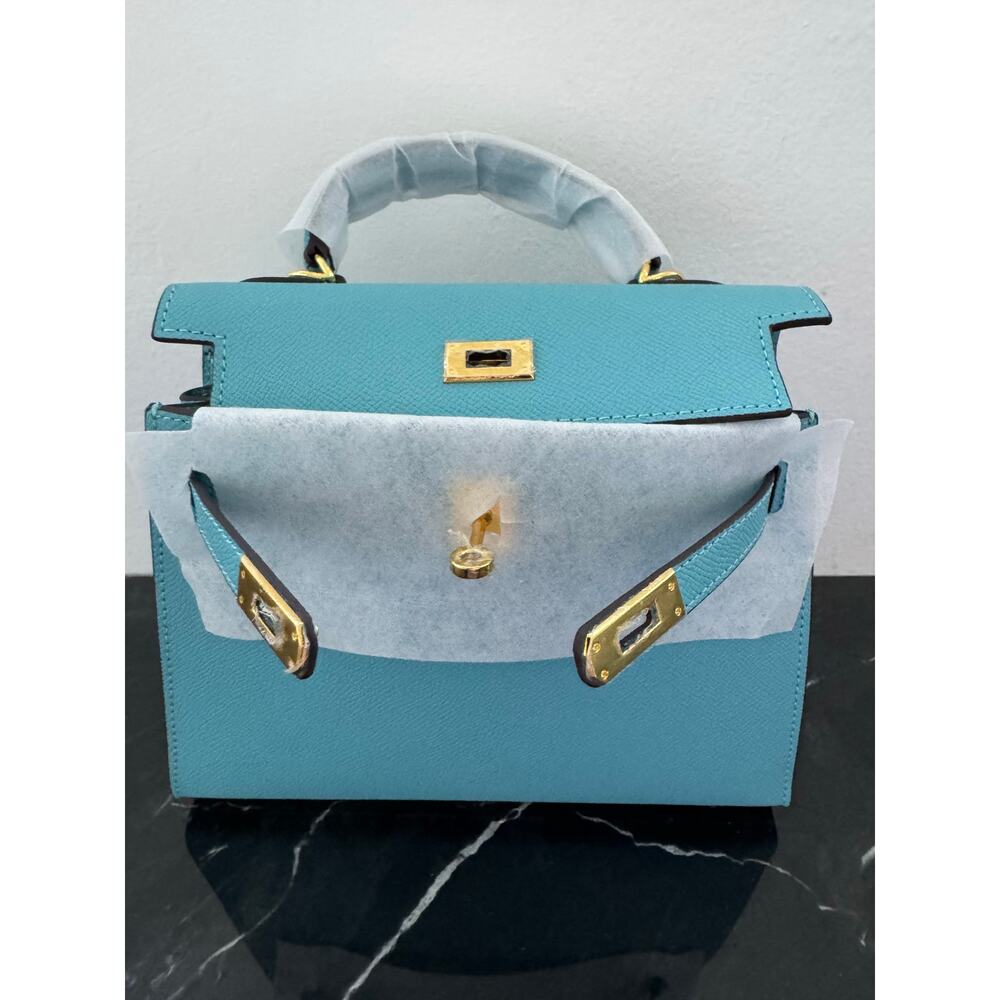 Aqua Blue  “Kelly-Style” Top Handle Bag - Picture 10 of 16